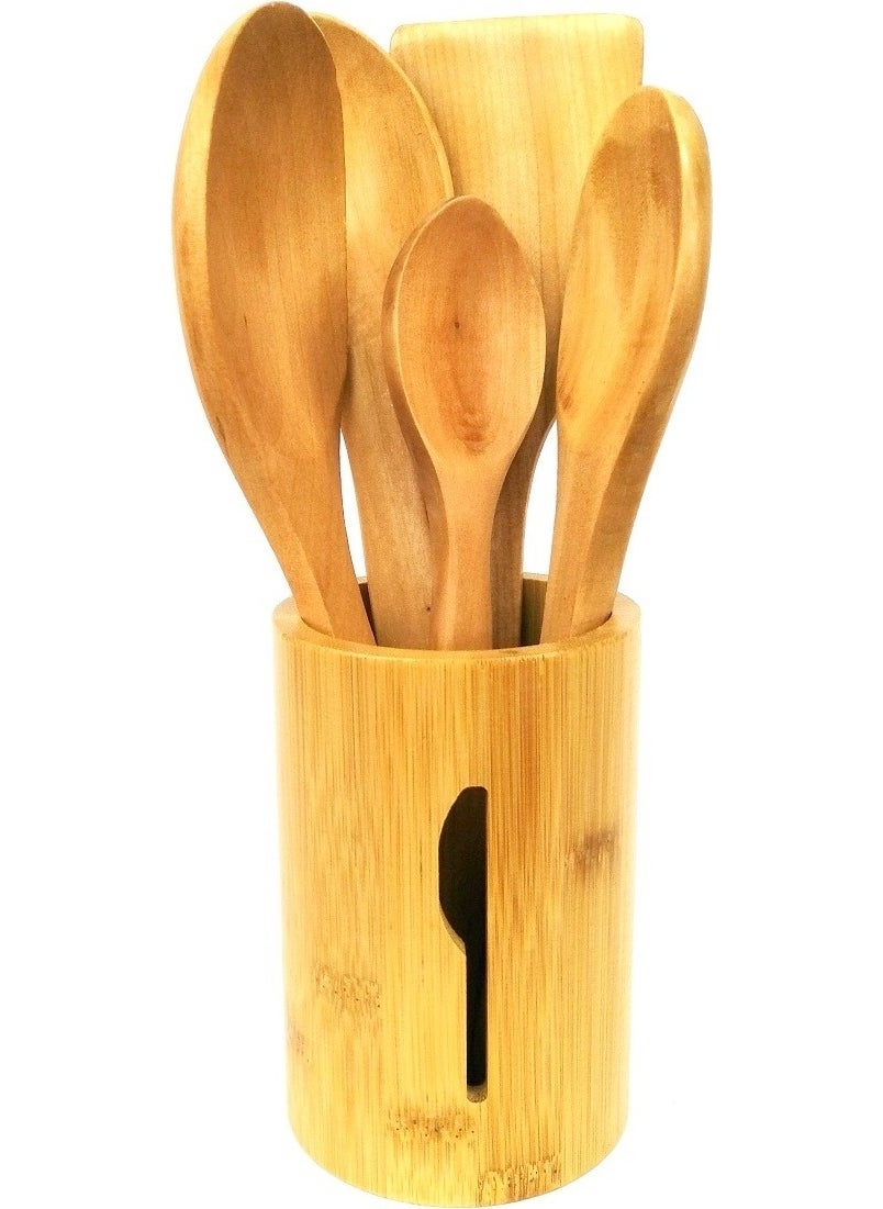 Bamboo Stand - Wooden Spoon Spatula Serving Set