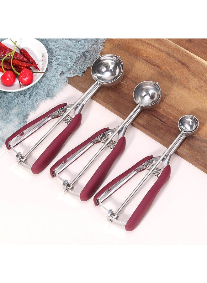 304 Stainless Steel Ice Cream Scoop Fruit Sundae Spoon Dessert Spoon Durable Long Handle Kitchen Utensil-Color:Burgundy-Specifications:3 Piece Set (3.8 4.4 5.3CM)