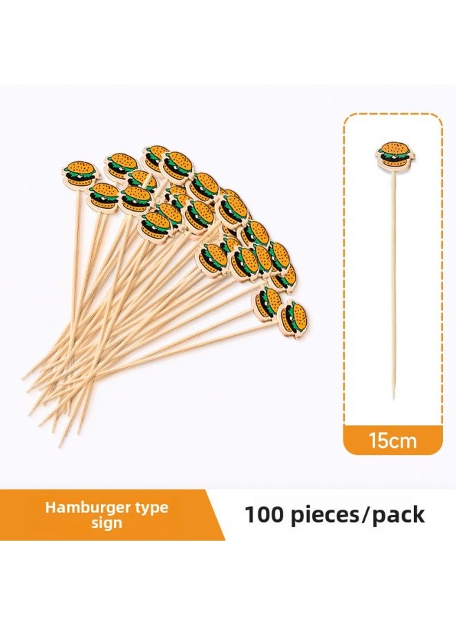 Small Bamboo Stick Disposable Sugar Gourd Baked Hamburger Sandwich Cocktail Decorative Scissors Sign Fruit Sign Fruit Insert-Specification:15cm-[100 Pieces] New Style Hamburger Picks