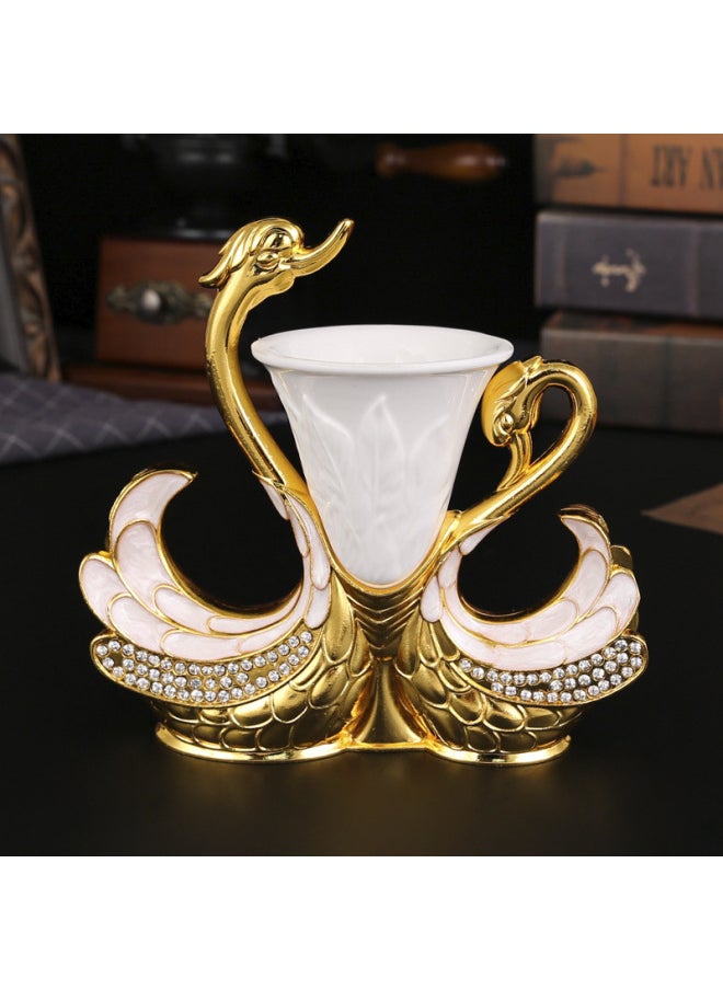 New Creative Swan Base Metal Fruit Fork Moon Cake Fork Dessert Spoon Household Desktop Tableware Storage Display Bracket-Specifications:Silver +6 Forks