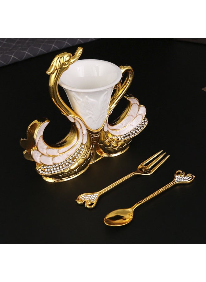 New Creative Swan Base Metal Fruit Fork Moon Cake Fork Dessert Spoon Household Desktop Tableware Storage Display Bracket-Specifications:Silver +6 Forks