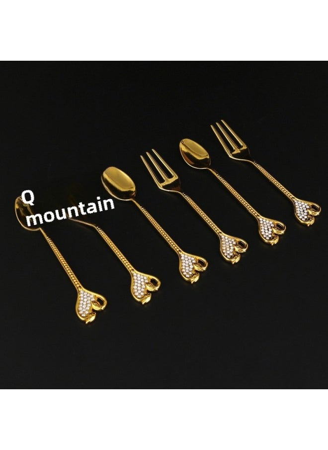New Creative Swan Base Metal Fruit Fork Moon Cake Fork Dessert Spoon Household Desktop Tableware Storage Display Bracket-Specifications:Silver +6 Forks