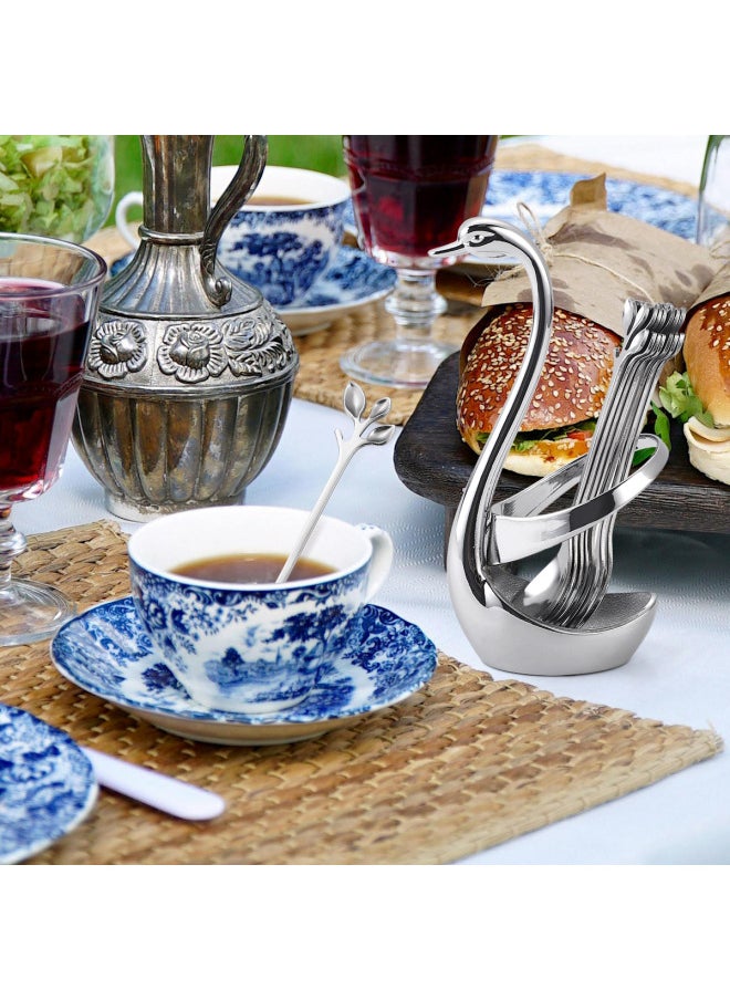 Small Size Swan Base Fruit Fork Leaf Coffee Spoon Suit Stainless Steel Restaurant Hotel Ornaments Tableware Storage Rack-Specifications:Golden Cygnus 6 Fork