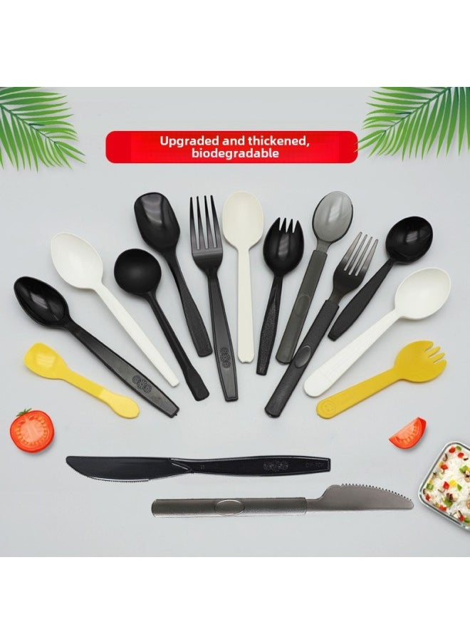 Disposable Plastic Spoon Separate Packaging Take-away Dessert Fork Spoon Long Handle KFC Spoon Degradable Spoon Thickened-Color:100 American Forks (individually Packaged)