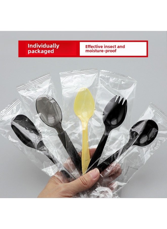 Disposable Plastic Spoon Separate Packaging Take-away Dessert Fork Spoon Long Handle KFC Spoon Degradable Spoon Thickened-Color:100 American Forks (individually Packaged)