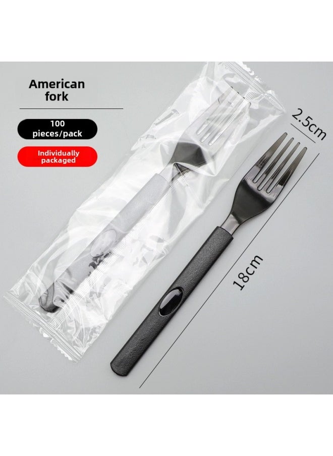 Disposable Plastic Spoon Separate Packaging Take-away Dessert Fork Spoon Long Handle KFC Spoon Degradable Spoon Thickened-Color:100 American Forks (individually Packaged)