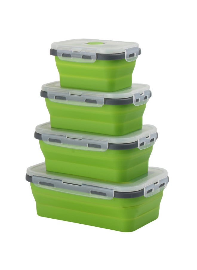 Foldable Silicone Lunch Box Microwave Safe Bento Box Refrigerator Storage Freshness Preservation Four-piece Set-Specifications:350+500 + 800ML (boxed)-Color:Gray Edge Green
