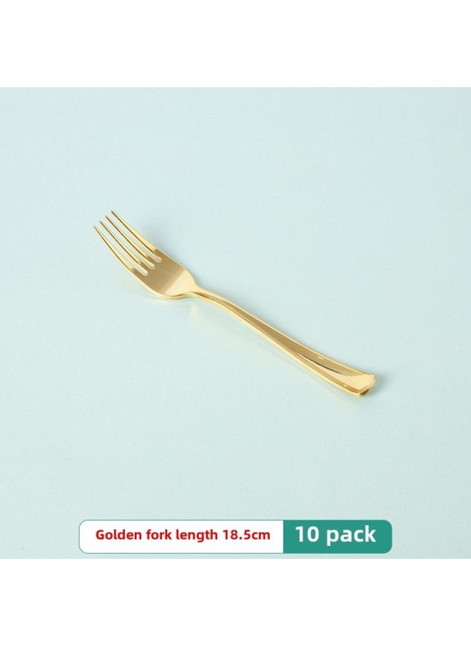 Disposable Cake Dinner Plate Paper Cup Tableware Balloon Tablecloth Children's Birthday Party Decoration Scene Set-Color:Golden Fork -10