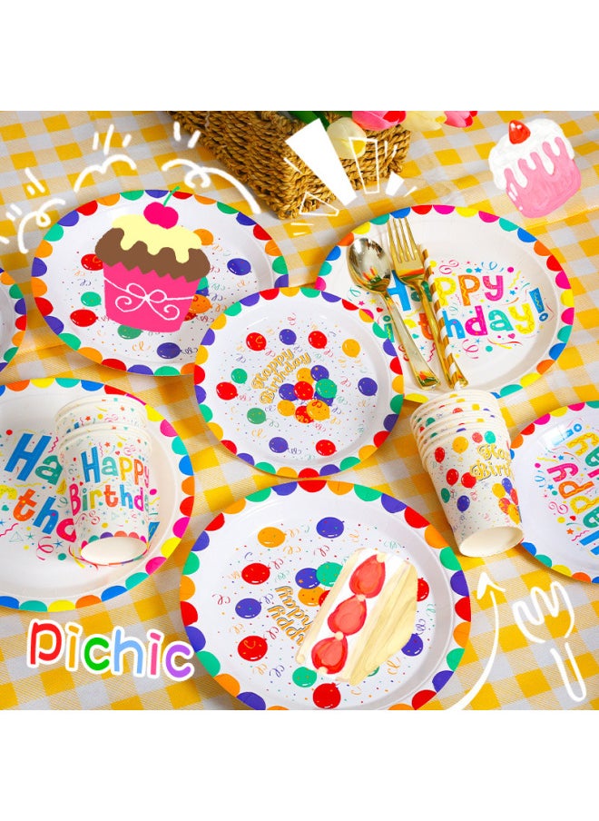 Disposable Cake Dinner Plate Paper Cup Tableware Balloon Tablecloth Children's Birthday Party Decoration Scene Set-Color:Golden Fork -10
