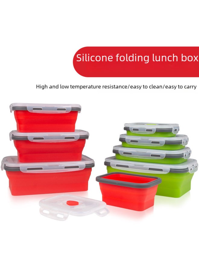 Foldable Silicone Lunch Box Microwave Safe Bento Box Refrigerator Storage Freshness Preservation Four-piece Set-Specifications:500ML (self-adhesive Bag)-Color: Brown