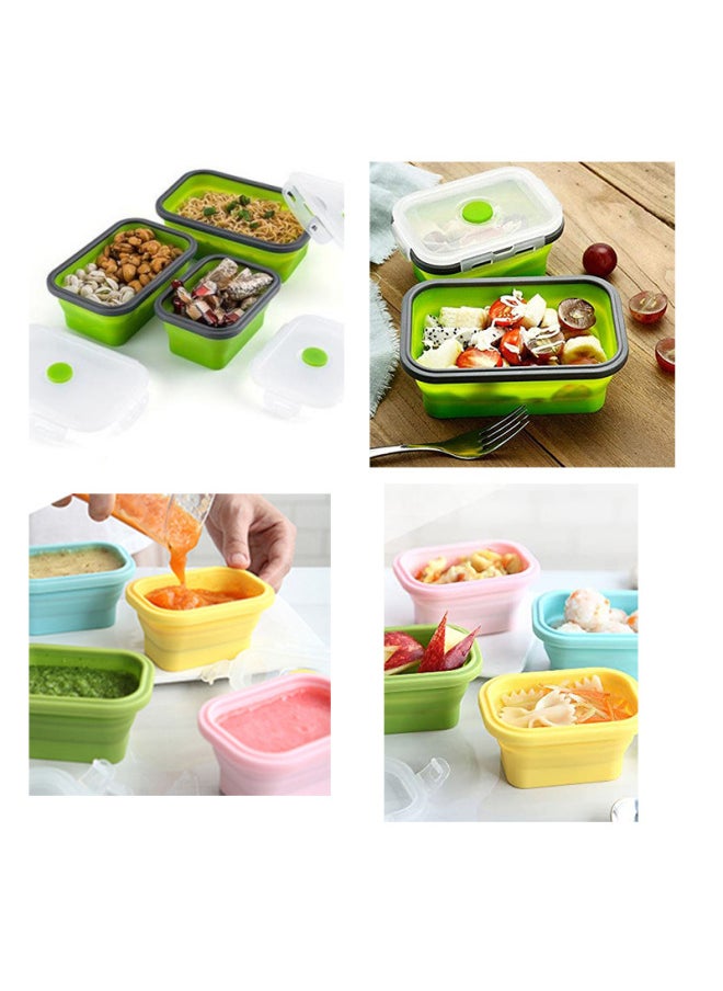 Foldable Silicone Lunch Box Microwave Safe Bento Box Refrigerator Storage Freshness Preservation Four-piece Set-Specifications:500ML (self-adhesive Bag)-Color: Brown
