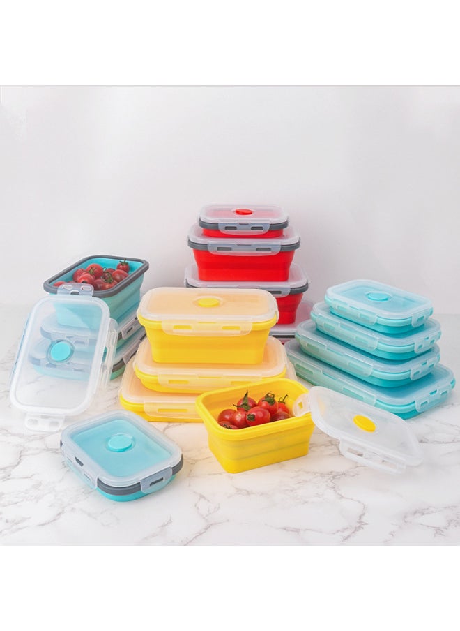 Foldable Silicone Lunch Box Microwave Safe Bento Box Refrigerator Storage Freshness Preservation Four-piece Set-Specifications:500ML (self-adhesive Bag)-Color: Brown