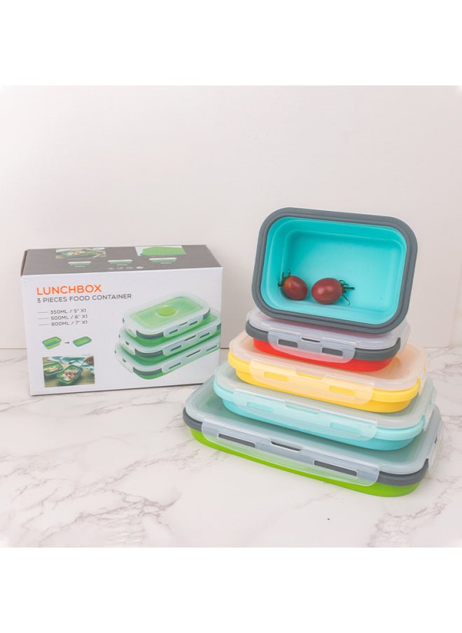 Foldable Silicone Lunch Box Microwave Safe Bento Box Refrigerator Storage Freshness Preservation Four-piece Set-Specifications:500ML (self-adhesive Bag)-Color: Brown
