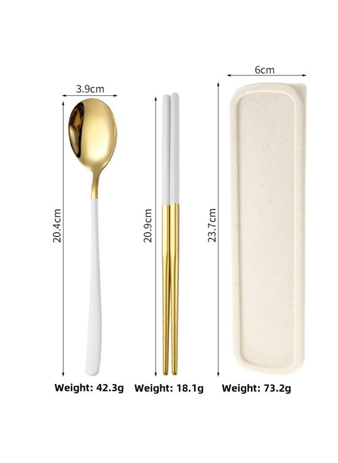 304 Stainless Steel Portable Tableware Suit Korean Tableware Fork Chopsticks Three-piece Set Student Office Worker Gift Suit-Specifications:Platinum-chopsticks Two-piece Set