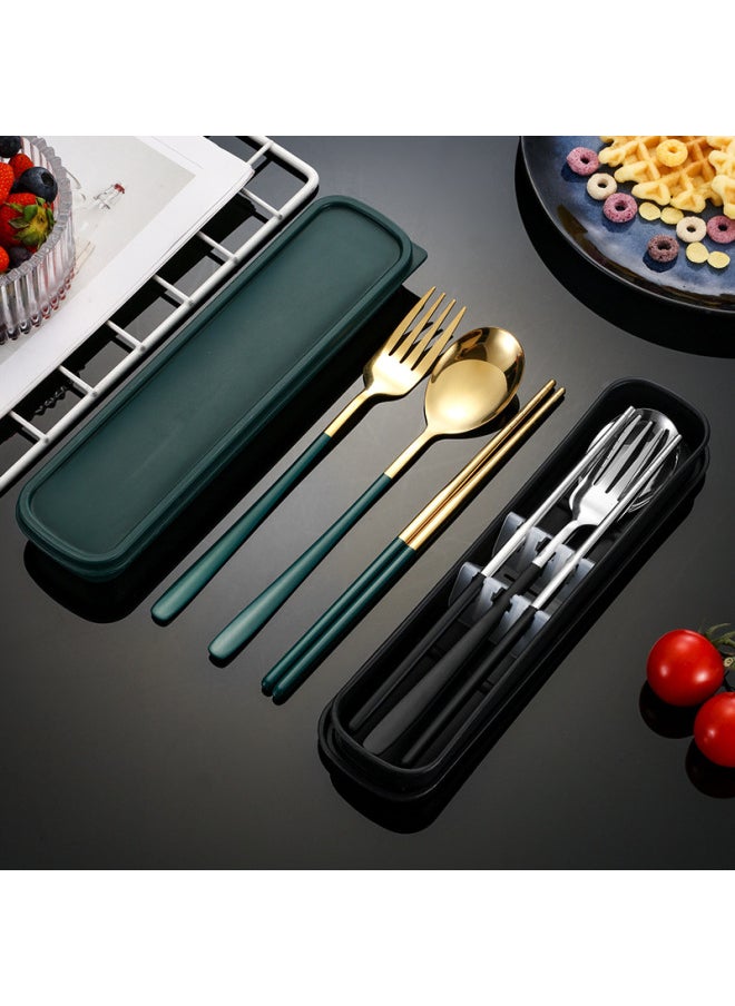 304 Stainless Steel Portable Tableware Suit Korean Tableware Fork Chopsticks Three-piece Set Student Office Worker Gift Suit-Specifications:Platinum-chopsticks Two-piece Set