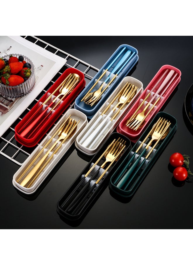 304 Stainless Steel Portable Tableware Suit Korean Tableware Fork Chopsticks Three-piece Set Student Office Worker Gift Suit-Specifications:Platinum-chopsticks Two-piece Set