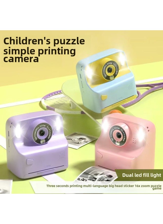 Portable Polaroid Camera Children's Educational Printing Camera HD Digital Polaroid Camera-Color:Blue Without Card