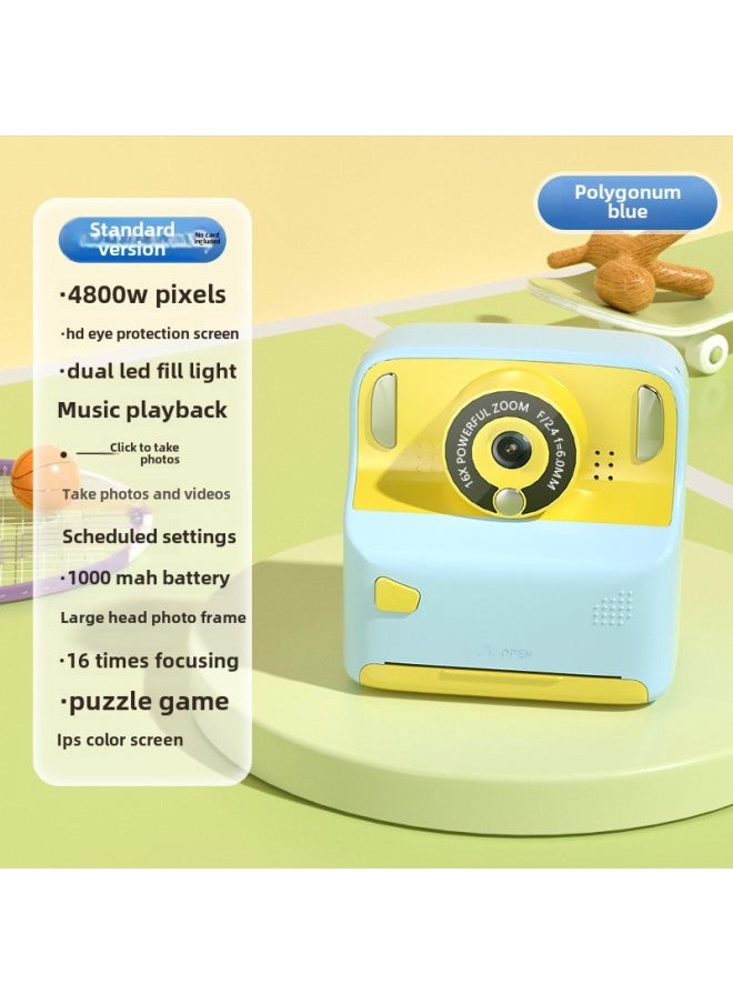 Portable Polaroid Camera Children's Educational Printing Camera HD Digital Polaroid Camera-Color:Blue Without Card