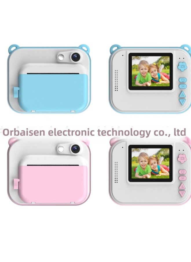 1080p HD Children's Printing Camera 2.0 Inch 14 Language Thermal Printer Polaroid Camera-Color:Sky Blue