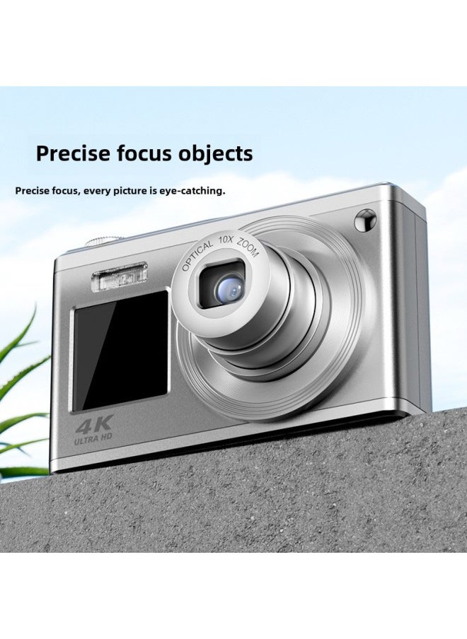 Ccd Camera 4K HD Dual-screen Telescopic Lens Digital Camera Student Portable Card Machine-Body Color:C23 White Standard