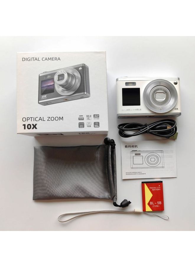 Ccd Camera 4K HD Dual-screen Telescopic Lens Digital Camera Student Portable Card Machine-Body Color:C23 White Standard