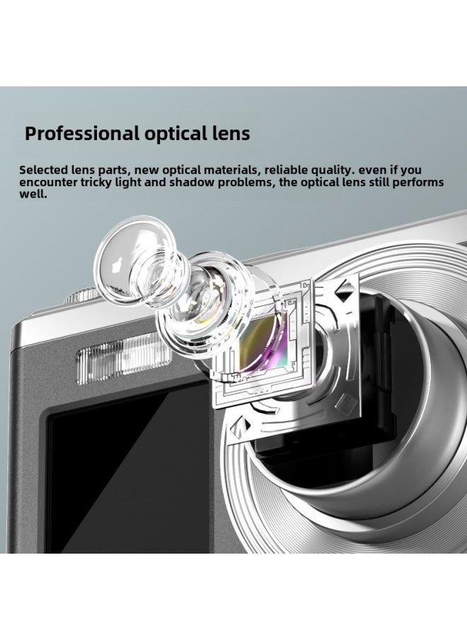Ccd Camera 4K HD Dual-screen Telescopic Lens Digital Camera Student Portable Card Machine-Body Color:C23 White Standard