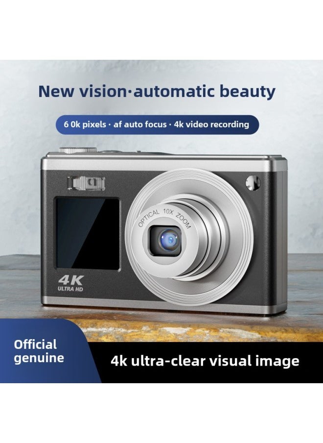 Ccd Camera 4K HD Dual-screen Telescopic Lens Digital Camera Student Portable Card Machine-Body Color:C23 White Standard