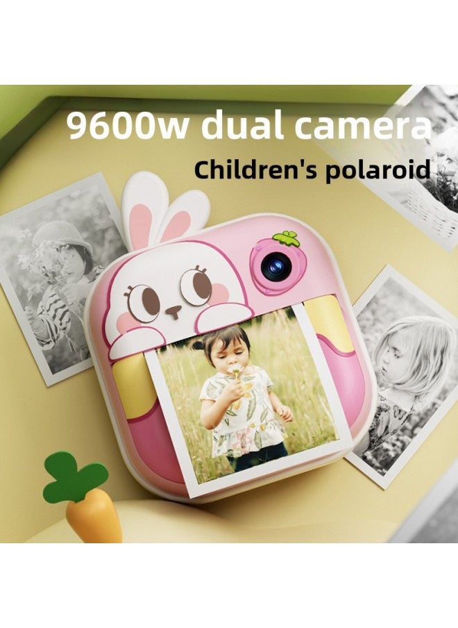 Birthday Gift Polonoid Printable Photo Children Camera Photographable Girl Color Toy Camera Record-Colour:Cute Rabbit/ultra-clear Screen/large Battery/9600w Front And Rear Dual Cameras