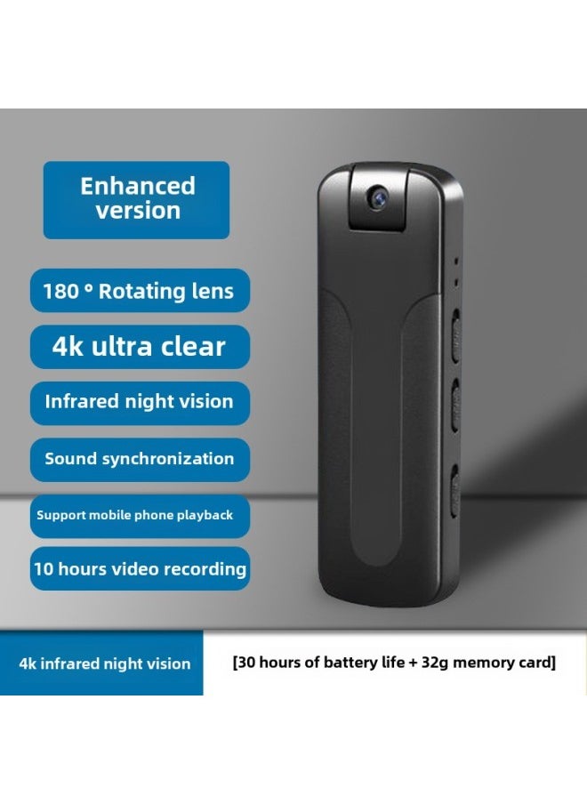 Law Enforcement Recorder Back Clip Recording Pen Tape Camera DV Video Recording All-in-one Machine Motion With Camera Body Artifact 4K-Body Color: 30 Hours Of Battery Life + 32g Card