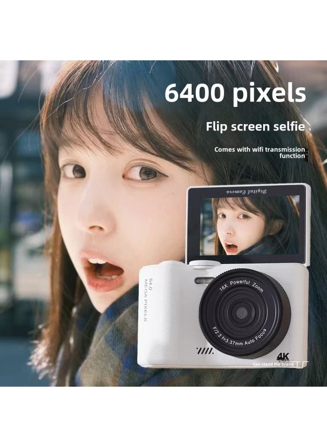 2025 Flip Screen WiFi Photo Entry-level Micro SLR HD 4K Student Camera Digital Camera-Body Color:H8 White  - Package Three