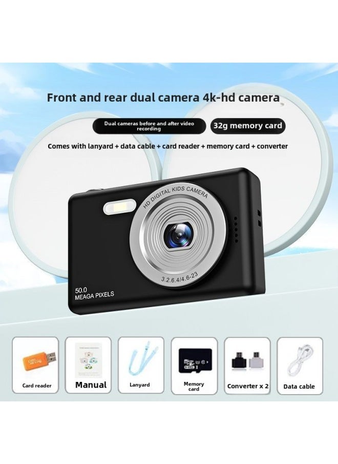 High-definition Camera Can Take Pictures, Double-shot Cute Digital Camera, Campus Students Upload Mobile Phone Travel Record Camera-Body Color:Hd Dual Camera X6/black  - Package Three