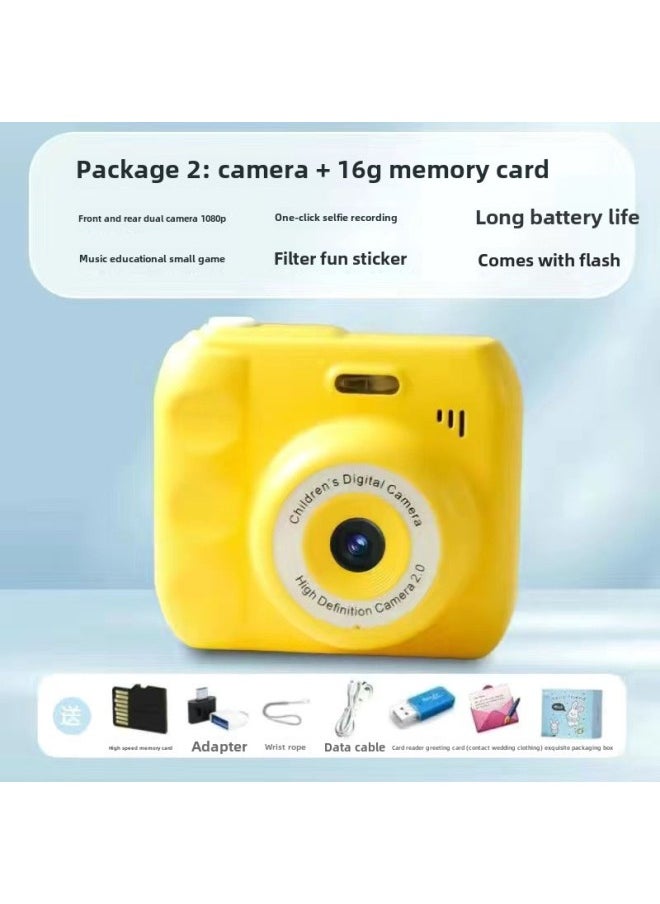 Camera HD Double Camera Cute Digital Campus Student Party Photo Camera Can Take Photos And Pass Mobile Phone Color Shooting-Body Color:Hd Dual Camera Lemon Yellow  - 16g Memory Card*