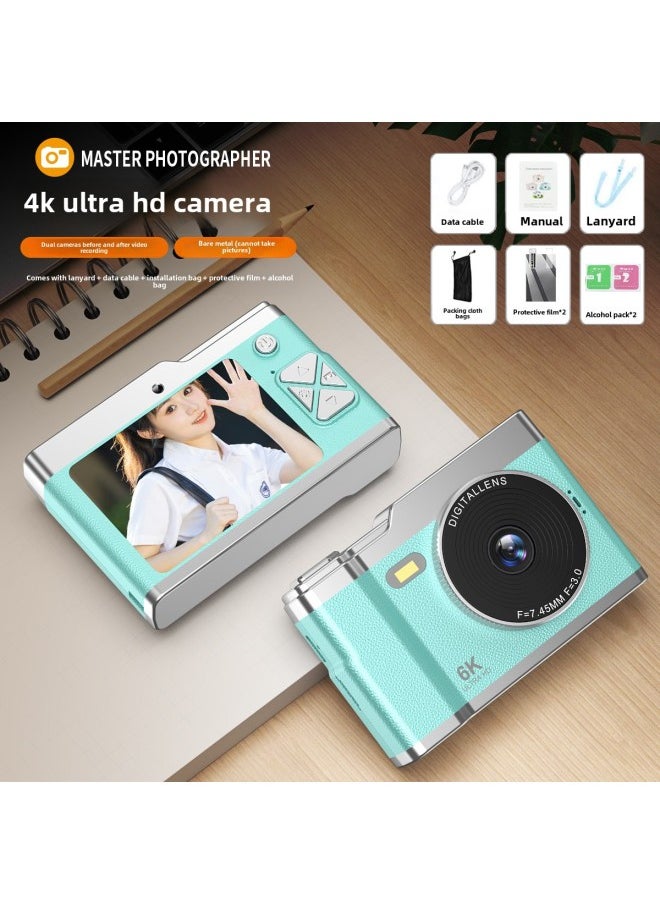 High-definition Digital Student Party Camera Camera Campus Retro CCD Double Vlog Camera Travel Convenient Entry-level-Body Color:X8 Green  - 32g Memory Card [an