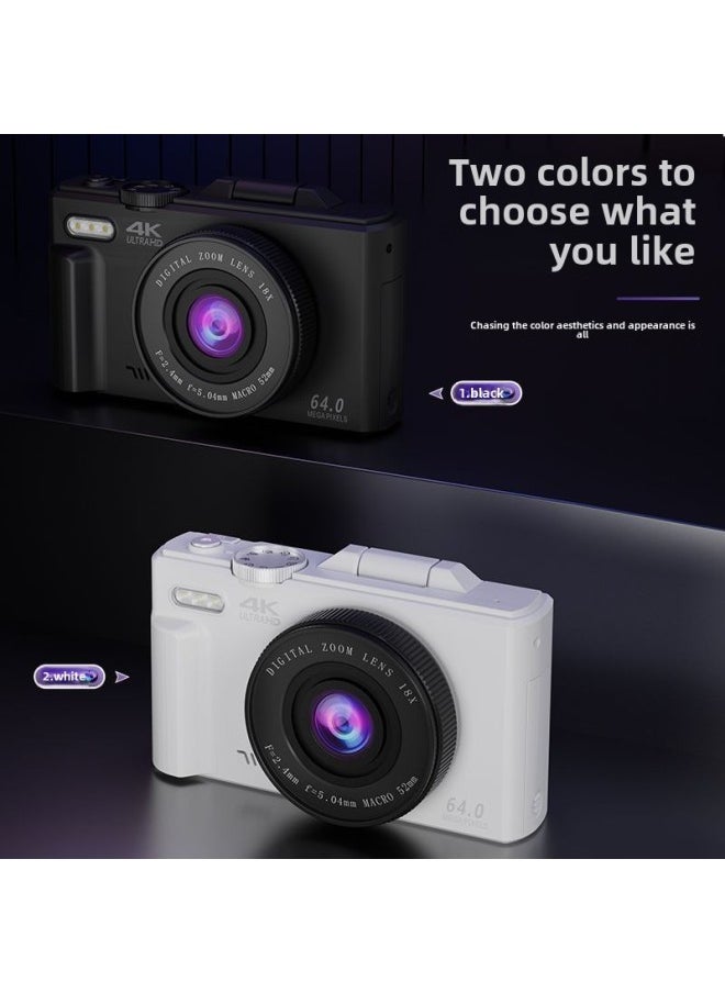Digital Camera Student 4K HD CCD Entry Level Micro Single Camera WiF SLR Camera Vlog Retro Camera-Body Color:White  Wifi-with 32g Card