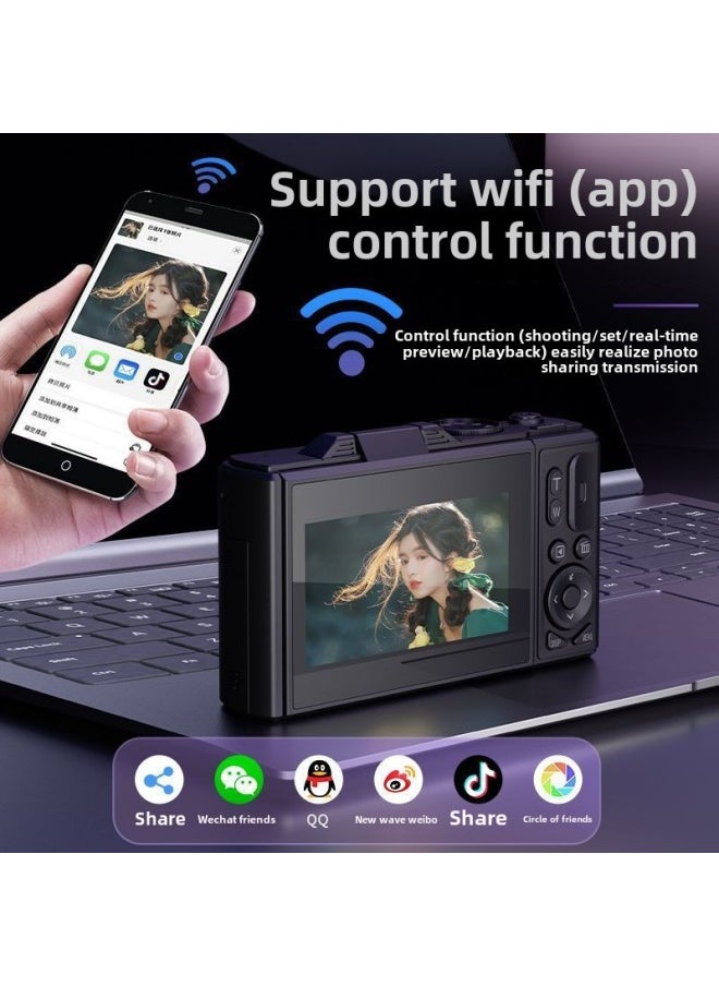 Digital Camera Student 4K HD CCD Entry Level Micro Single Camera WiF SLR Camera Vlog Retro Camera-Body Color:White  Wifi-with 32g Card