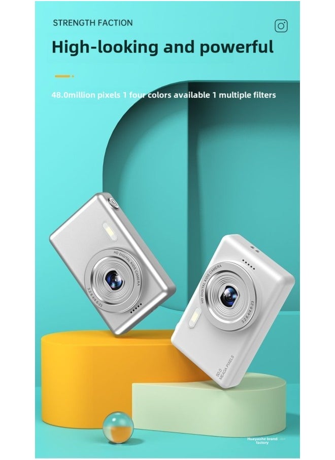 Dual-camera HD Pixel Ccd Digital Camera Self-timer Vlog Small Card Machine Student Campus Introduction To Mobile Phone-Body Color: Xx*6 Shy Powder - Camera + 64g Memory/can Take 10k Photos + 300 Videos