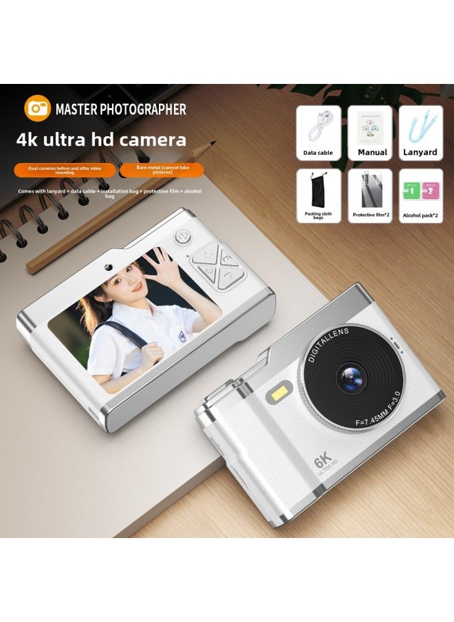 High-definition Digital Student Party Camera Camera Campus Retro CCD Double Vlog Camera Travel Convenient Entry-level-Body Color:X8 White -128g Memory Card [safety