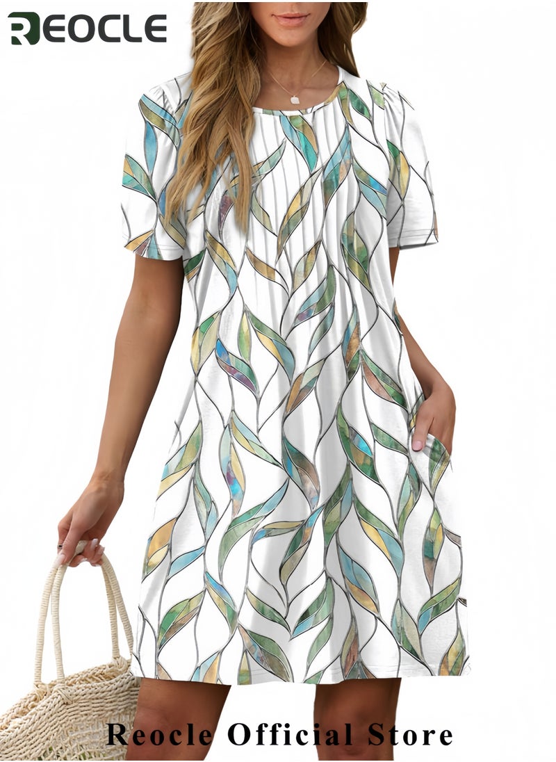 Summer Dresses for Women Loose V Neck Short Sleeve Casual T Shirt Dress Sundresses Swimsuit Coverup with Pockets