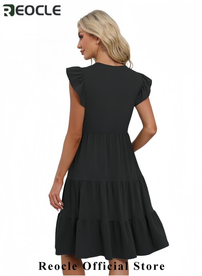 Women's Summer A-Line Sleeveless Boat Neck Mini Dress Club Party Little Short Dresses