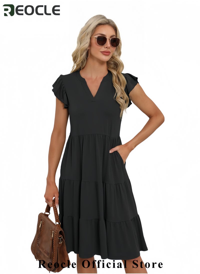Women's Summer A-Line Sleeveless Boat Neck Mini Dress Club Party Little Short Dresses
