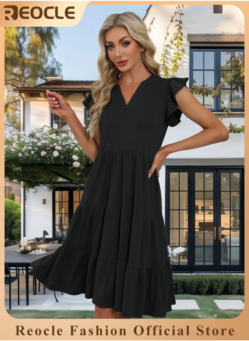 Women's Summer A-Line Sleeveless Boat Neck Mini Dress Club Party Little Short Dresses