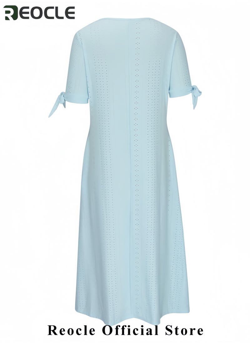 Long Dresses for Women Trendy Short Sleeve Eyelet Tshirt Dress Casual Summer Beach Vacation Sundress