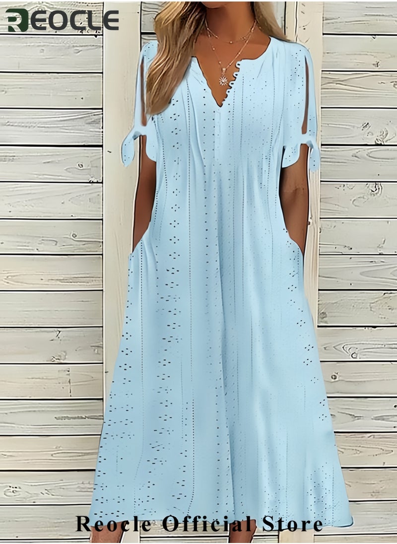 Long Dresses for Women Trendy Short Sleeve Eyelet Tshirt Dress Casual Summer Beach Vacation Sundress