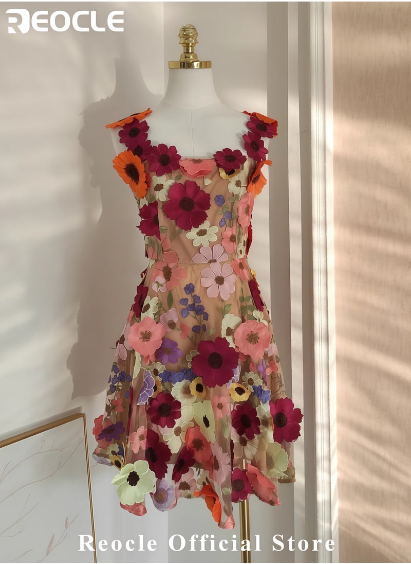 Women's Heavy Industry Embroidery Flower Slim-fit Halter Dress