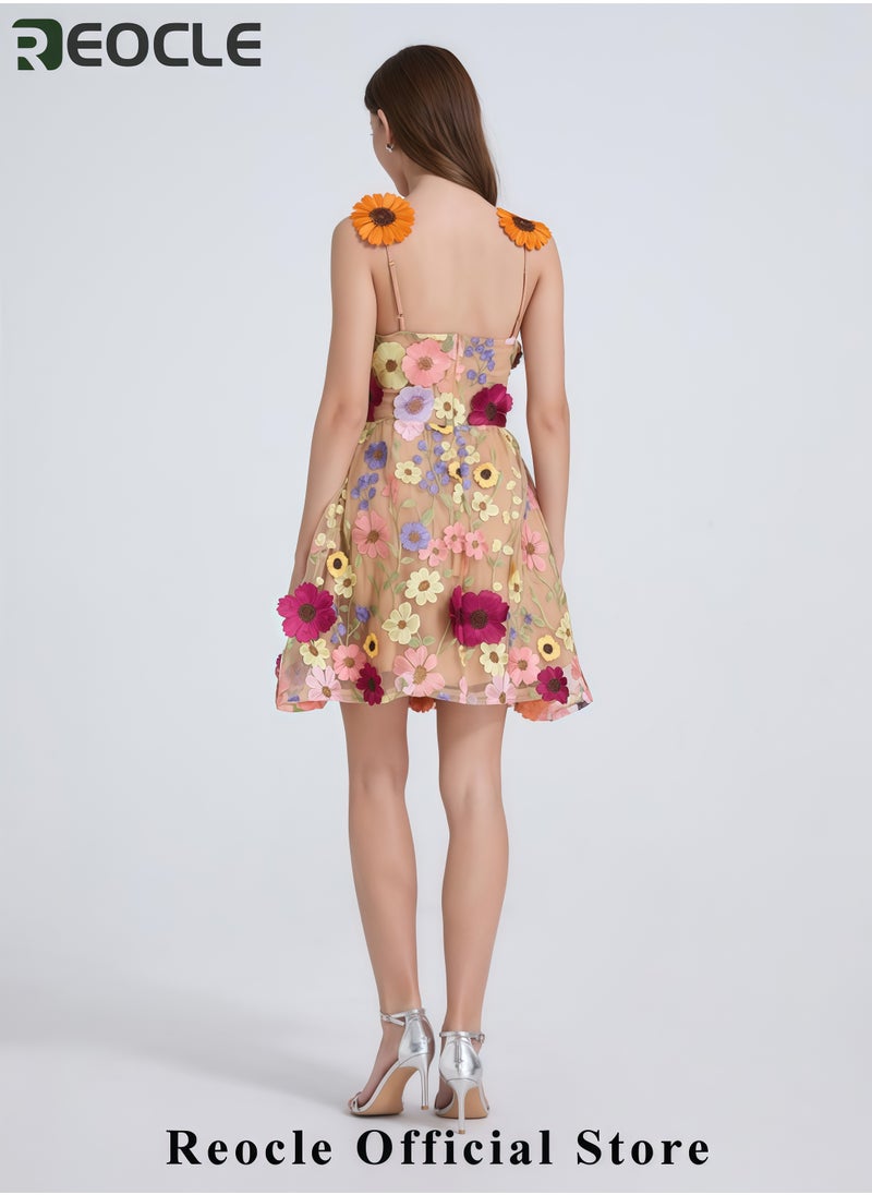 Women's Heavy Industry Embroidery Flower Slim-fit Halter Dress