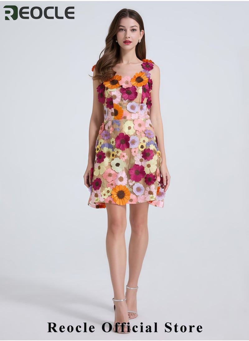 Women's Heavy Industry Embroidery Flower Slim-fit Halter Dress