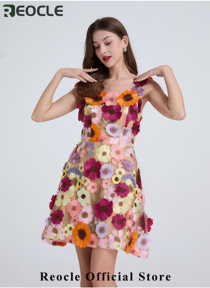Women's Heavy Industry Embroidery Flower Slim-fit Halter Dress