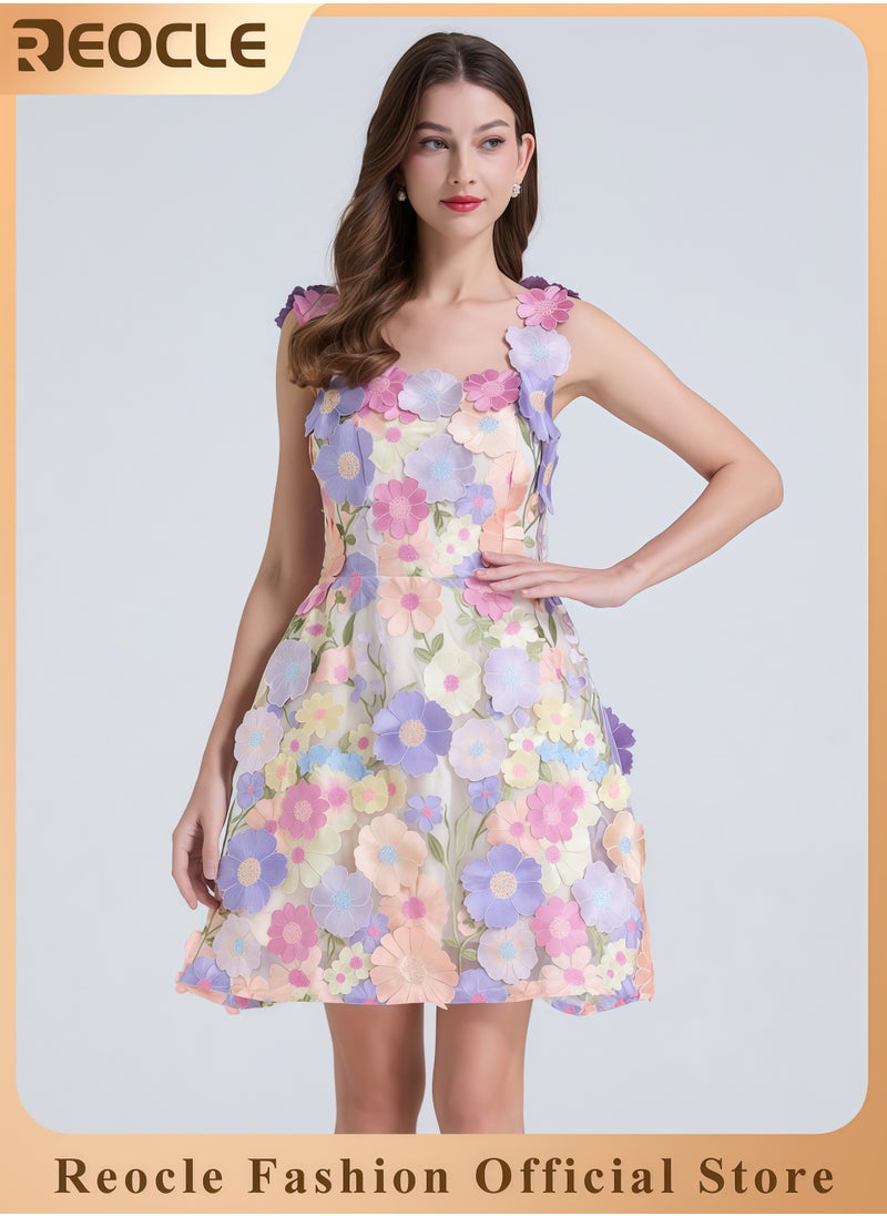 Women's Heavy Industry Embroidery Flower Slim-fit Halter Dress