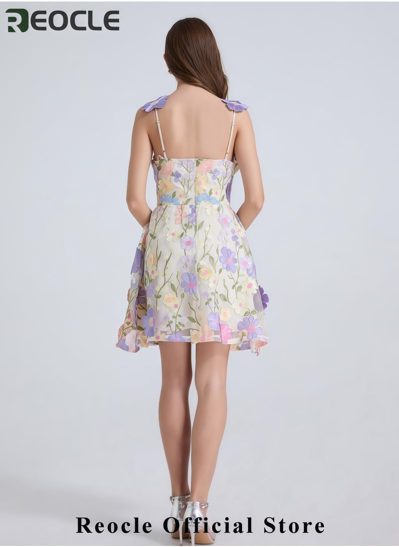 Women's Heavy Industry Embroidery Flower Slim-fit Halter Dress