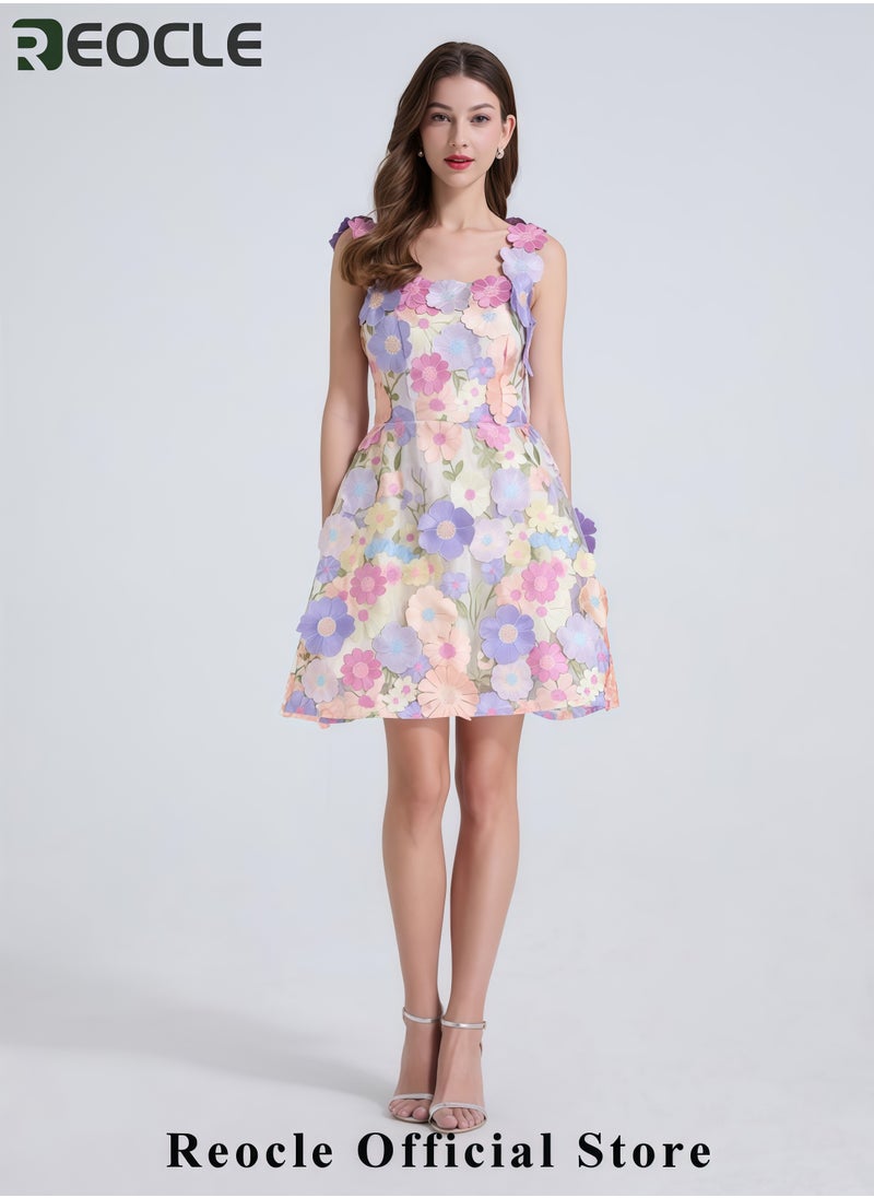 Women's Heavy Industry Embroidery Flower Slim-fit Halter Dress